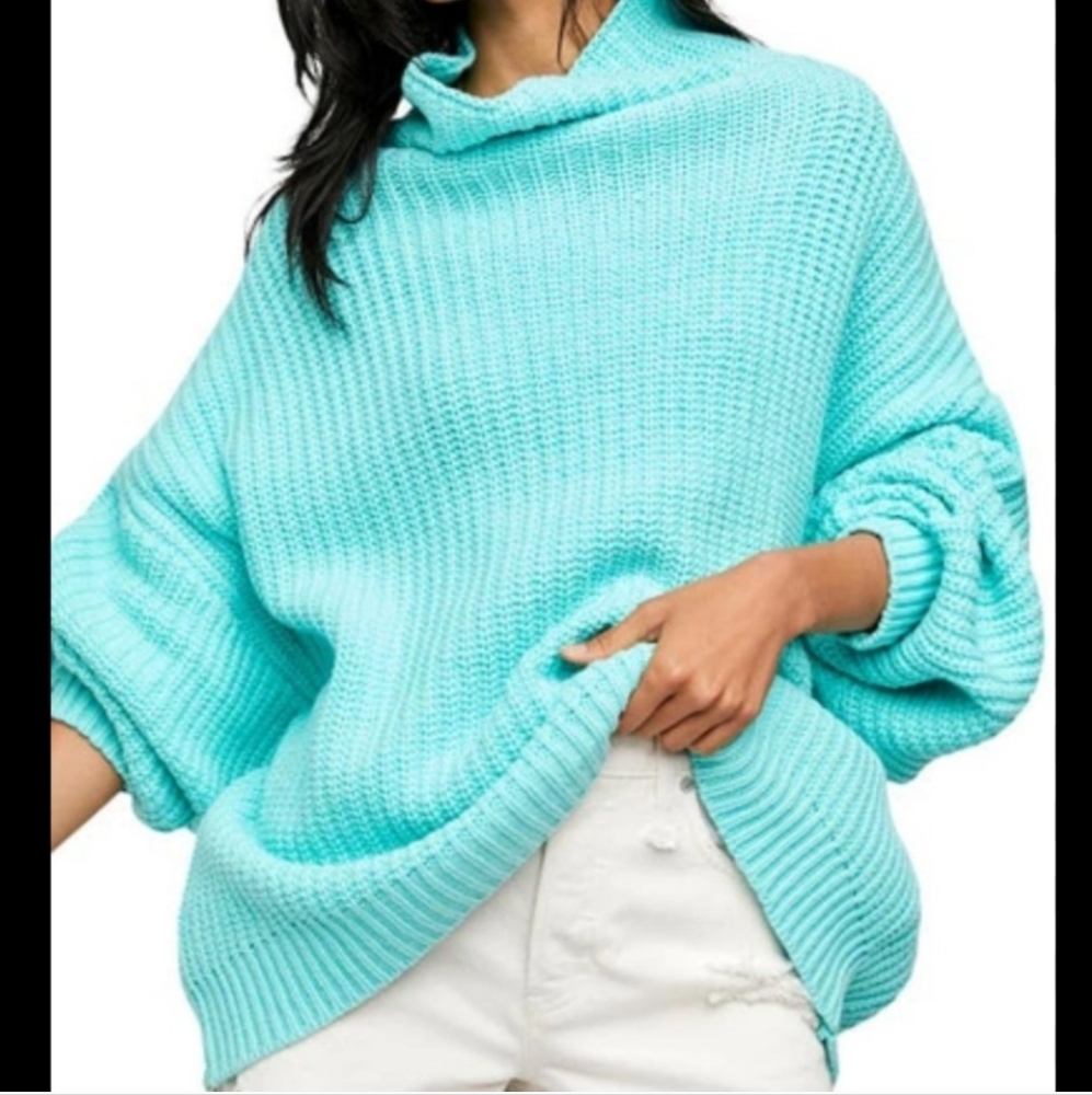FREE PEOPLE swim too deep turtleneck sweater aqua